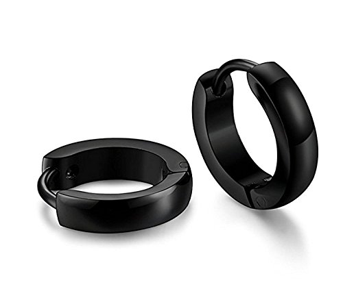 Yellow Chimes Trendy Genuine Steel Hoop Earrings for Men (Black)(YCFJER-074SIMP-BK)
