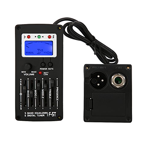 F-5T 5Band Equalizer Pickup,Digital Tuner Pickup Acoustic Electric Guitar Preamplifier Tuner with LCD Tuner and Volume Control for Electric Acoustic Classic Guitar