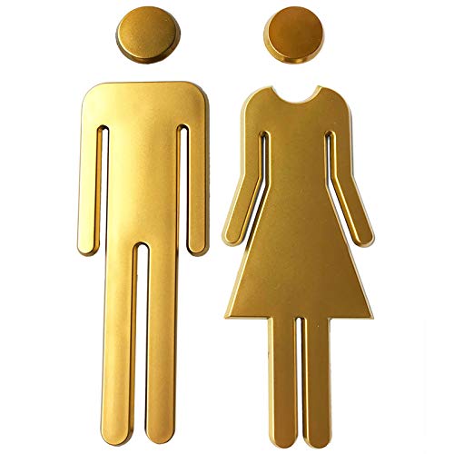 RJWKAZ Bathrooms Signs Acrylic Adhesive Backed Unisex Bathroom Sign 7.8"(Golden)