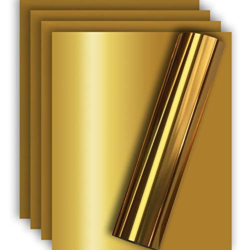 Tvinyl Warehouse Gold Metallic HTV Heat Transfer Foil Vinyl for Tshirt and Apparel 12" X 10"( Pack of 5 ), Easy to Weed and Iron on, Guaranteed Size