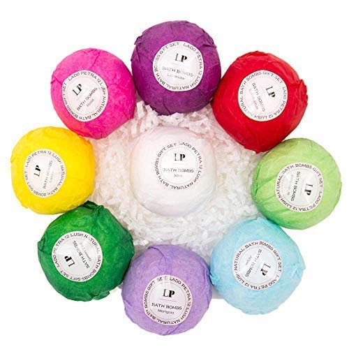 LADO PETRA 9 Bath Bombs Gift Set, Vegan Essential Oil Spa Fizzy Bomb, Bubble Bath for Relaxation, Moisturizing and Gift Ideals for Wife, Mom, Girlfriend, Friend and Daughter