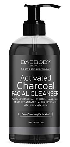 Book Cover Baebody Charcoal Facial Cleanser - Daily Cleanser for Deep Pore Cleansing, Detoxifying, and Smooth Skin. Helps Clear Pores on Oily, Dry & Sensitive Skin with Natural Ingredients- 4 fl oz.