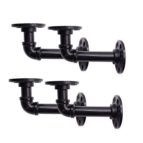 MINCORD 4Pcs Pipe Bracket - Industrial DIY L Black Iron Pipe Shelf Bracket Wall Mounted Wood Floating Shelf - Rustic Pipe Decor for Farmhouse Shelving Hardware Heavy Duty