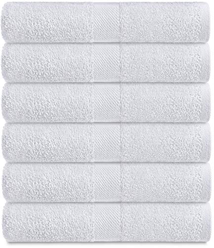 Book Cover Wealuxe Cotton Bath Towels - 24x50 Inch - Lightweight Soft and Absorbent Gym Pool Towel - 6 Pack - White
