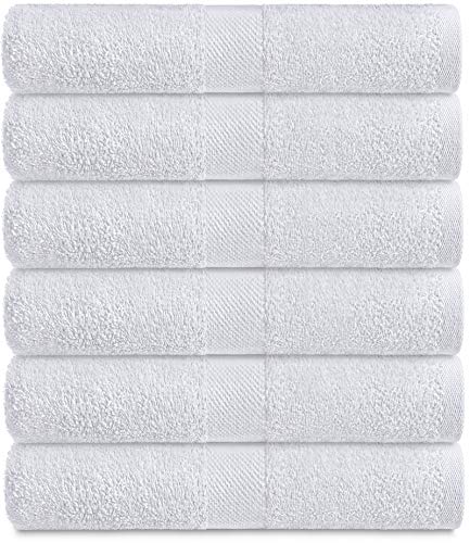 Wealuxe Cotton Bath Towels - 24x50 Inch - Lightweight Soft and Absorbent Gym Pool Towel - 6 Pack - White