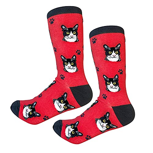Black and White Tuxedo Cat Socks - Fun Unisex Socks - Crazy Pet Lover - Novelty Socks Funny Gifts for Cat Lovers - Cute Cat Pattern - Casual Crew Socks - One Size Fits most
