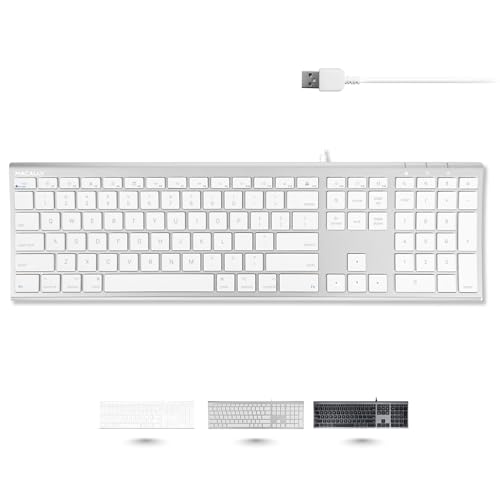 Macally Ultra-Slim USB Wired Computer Keyboard for Apple MacBook Pro/Air, iMac, Mac Mini, Mac Pro, Windows PC Laptops/Desktops and Notebooks | Plug and Play - No Drivers | Silver Finish (ACEKEYA)