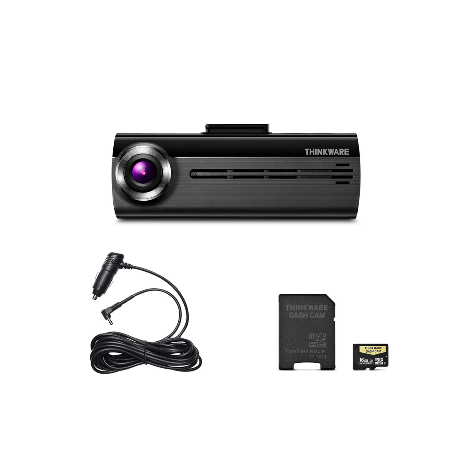 Thinkware F200 Full HD 1080P Dash Cam with Wide Dynamic Range, 16GB Micro SD Card Included, Built-in WiFi, Cigarette Power Cable