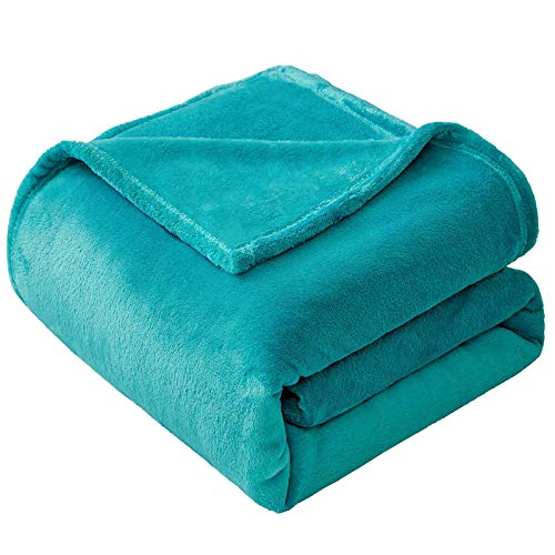 VEEYOO Flannel Fleece Blanket Queen Size - Teal Throw Blankets for Bed Warm Lightweight Couch Blankets and Throws Soft Flully Microfiber Blankets for Adults, Teen Girls (90x90 Inch Bed Throws)