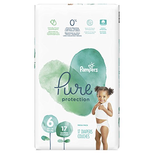 Diapers Size 6, 17 Count - Pampers Pure Protection Disposable Baby Diapers, Hypoallergenic and Unscented Protection, Mega Pack (Old Version)