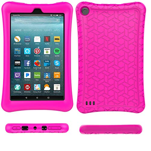 Book Cover TIRIN Fire 7 2019/2017 Case - Light Weight Shock Proof,Anti-Slip Soft Silicone Back Cover Case for All-New Amazon Fire 7 Tablet(9th/ 7th Generation, 2019/2017 Release), Rose