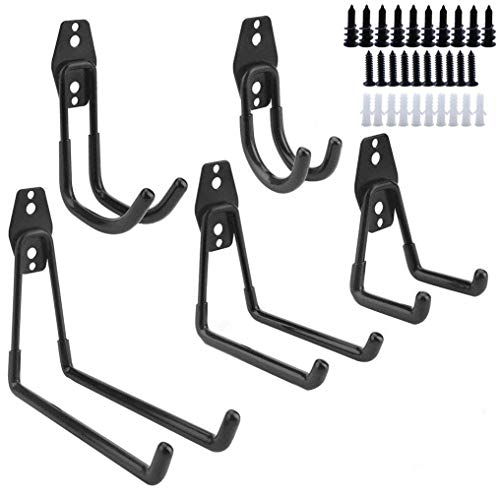 Dirza Utility Hooks Wall Mount Tool Holder U-Hooks for Home Garage Storage Organizer Garden Tools Shovels Rake Stroller Ladder Black 5 Pack
