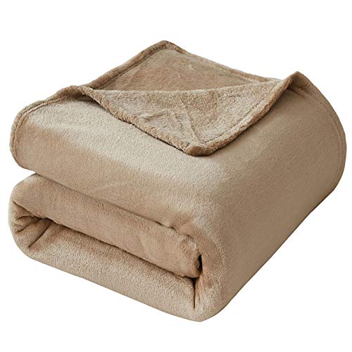 VEEYOO Flannel Fleece Blanket Queen Size - Khaki Throw Blankets for Couch Lightweight Warm Bed Blankets and Throws Soft Fuzzy Microfiber Blankets for Kids, Adults, Teens (90x90 Inch Bed Throws)