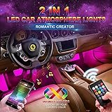 Car LED Strip Light, Wsiiroon Upgraded Remote and APP Two-in-one Control Multicoloured Music Car Interior Lights, 4pcs 48 LED, Sound Active Function, Waterproof, Multi-Mode Change(DC 12V)