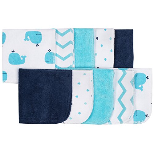 Gerber Baby 10-Piece Terry Washcloths, Whale, 9"x 9"
