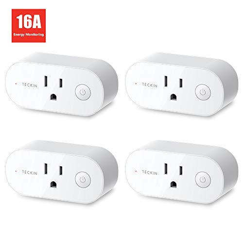 Smart Plug Wifi Outlet 16A Compatible With Alexa,Google Home and IFTTT, Teckin Mini Smart Socket with Energy Monitoring and Timer Function, No Hub Required,4 Pack