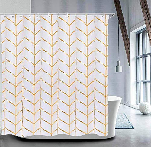 Book Cover LIVILAN Fabric Shower Curtain Set with 12 Hooks Geometric Patterned Shower Curtain Machine Washable Decorative Bathroom Curtain Gold and White Shower Curtain Bathroom Decor 72