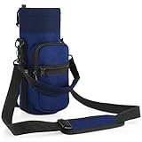 Barbarians Water Bottle Carrier, Bottle Pouch Holder with Adjustable Shoulder/Hand Strap 2 Pockets for Swell Type Bottle 16oz 17oz 20oz 24oz 25oz 32oz 40oz, Suitable for Hiking Travel Camping Blue