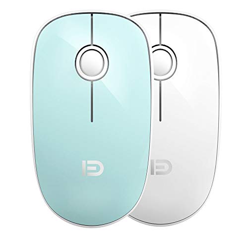 Book Cover 2 Pack Wireless Mouse (Battery Included), FD V8 2.4G Slim Silent Travel Cordless Mouses Set Optical Mice Combo with Nano Receiver for Couples, Friends, Colleagues and Parents (Mint Green &White)