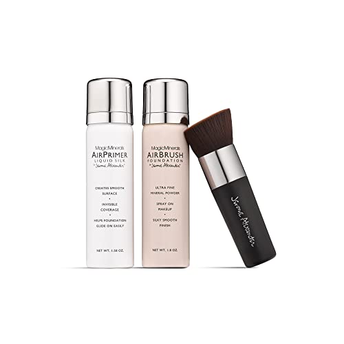 MagicMinerals AirBrush Foundation by Jerome Alexander – 3pc Spray Makeup Set with Anti-aging Ingredients for Smooth Radiant Skin (3 Piece Set, Medium)