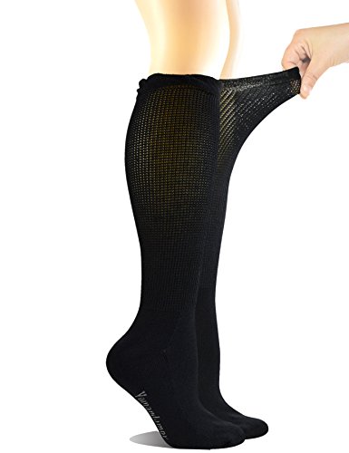 Yomandamor Women's Non-binding Lace Bamboo Knee-Hi Boot Diabetic Socks with Seamless Toe,4 Pairs