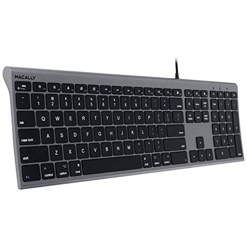 Macally Ultra Slim USB Wired Computer Keyboard - Works as a Windows or Mac Wired Keyboard - Full Size Keyboard with Numeric Keypad & 20 Shortcut Keys - Plug and Play Mac Keyboard - Space Gray