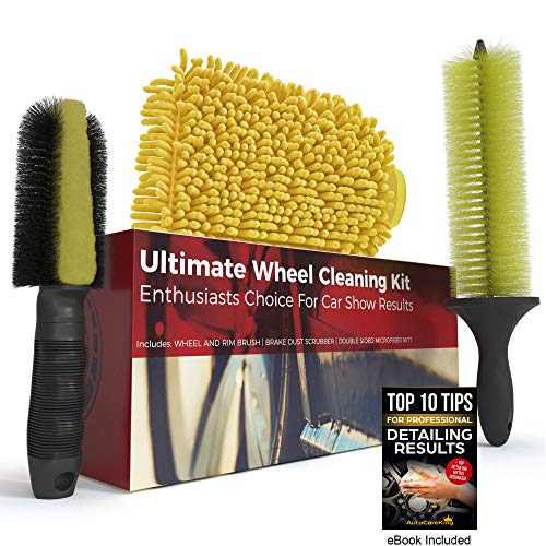 Book Cover Ultimate Wheel Brush Set and Cleaning Kit - Includes Long Reach Rim and Wheel Cleaner Brush, Brake Dust Tire Scrubber and Microfiber Wash Mitt - Perfect For Auto Detailing