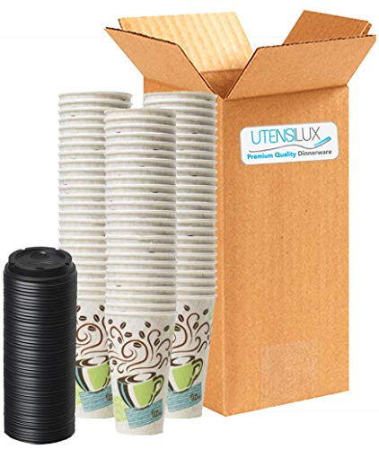 Dixie Perfectouch Insulated Paper Hot Cup, Coffee Haze Design, 16 oz, 75 Cups Plus 50 Black Lids