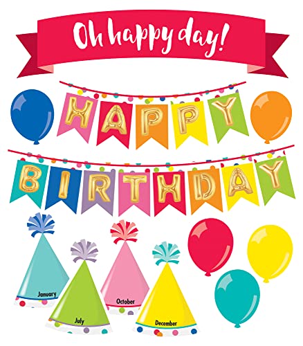 Schoolgirl Style Birthday Bulletin Board Set, Just Teach Classroom Decorations, 27 Pieces