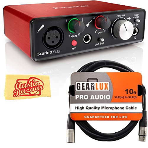 Focusrite Scarlett Solo USB Audio Interface Bundle with XLR Cable and Austin Bazaar Polishing Cloth