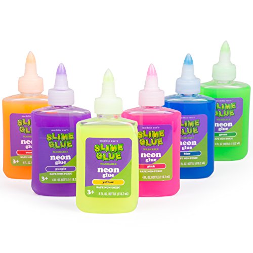 Book Cover Maddie Rae's Slime Making NEON Glue - (6) 4oz Bottles, 6 Different Colors, Immediate Shipping - Non Toxic, School Grade Formula, Perfect for Slime Making Kit Supplies, Crafts, Easter Basket