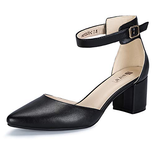 IDIFU Women's IN2 Pedazo Dress Shoes Low Block Heels Comfortable Chunky Closed Toe Ankle Strap Wedding Pumps