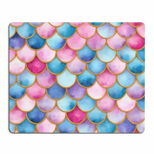 Pingpi Mermaid scales Mouse Pad Custom for Girls,Watercolor fish scales Personalized Design Non-Slip Rubber Mousepad