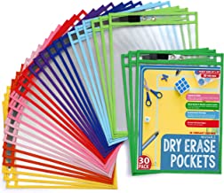 Dry Erase Pockets 30 Pack - Dry Erase Sleeves - Reusable Sheet Protectors - School or Work - Oversize 10 x 13 Inches - Job Ticket Holders