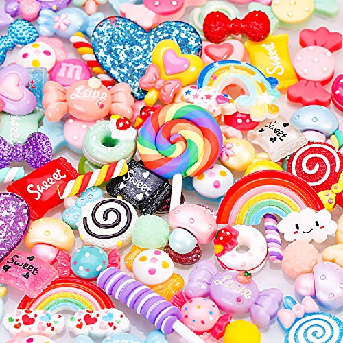 Book Cover BBTO 100 Pieces Slime Charms Mixed Candy Sweets Resin Flatback Slime Beads Making Supplies for DIY Scrapbooking Crafts (Color 1)