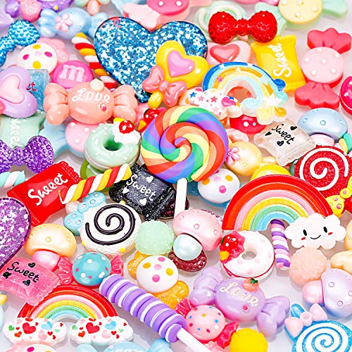 BBTO 100 Pieces Slime Charms Mixed Candy Sweets Resin Flatback Slime Beads Making Supplies for DIY Scrapbooking Crafts (Color 1)