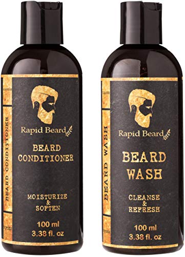 Beard Shampoo and Beard Conditioner Wash & Growth kit for Men Care - Softener & Moisturizer for Hydrating, Cleansing and Refreshing Beard and Mustache Facial Hair Gift Set (100ml / 3.4 fl oz)