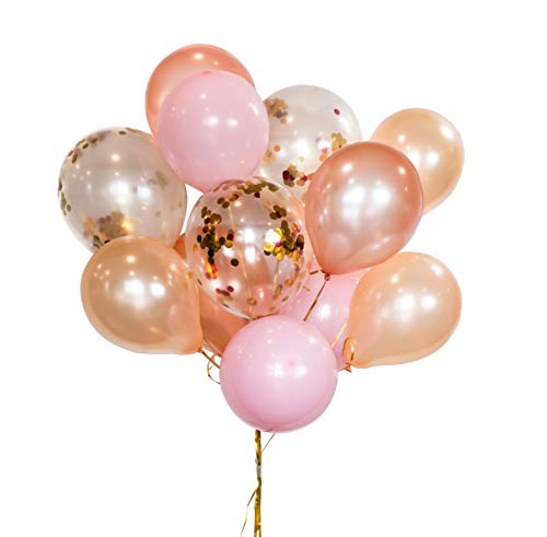HomyBasic 12" Rose Gold, Pink, Peach & Confetti Balloons Set 40 with 50M Ribbon. Party Balloon for Birthday Decorations, Baby shower for girl, Wedding, Bachelorette Parties, Arch, Garland Kit