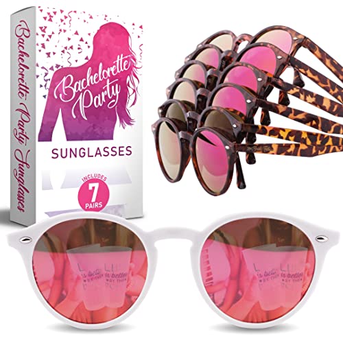 Bachelorette Sunglasses (7 Pack) Rose Gold Bridesmaid Sunglasses, Giftable Bride Sunglasses - Bachelorette Party Sunglasses (6)