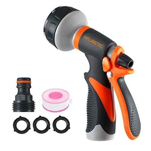 Garden Hose Nozzle HOLINGTEC Spray Nozzle 8 Patterns No-Squeeze Sprayer High Pressure Flow Control 0-max Rear Trigger Design Suitable for Car Washing Cleaning the exterior glass Garden Watering Pets S