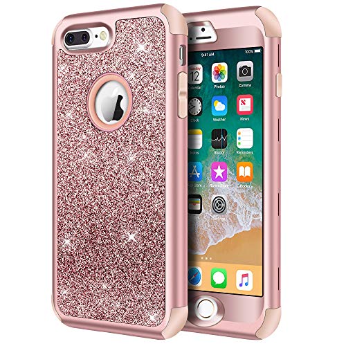 iPhone 8 Plus Case, iPhone 7 Plus Case, Hython Heavy Duty Defender Protective Case Bling Glitter Sparkle Hard Shell Armor Hybrid Shockproof Rubber Bumper Cover for iPhone 7 Plus and 8 Plus, Rose Gold