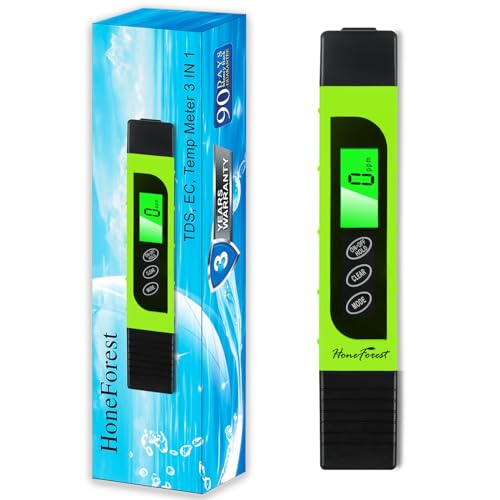 HoneForest Digital TDS Meter, Accurate and Reliable, TDS, EC & Temp Meter 3 in 1, 0-9990ppm, Ideal Water Tester PPM Meter(Green)
