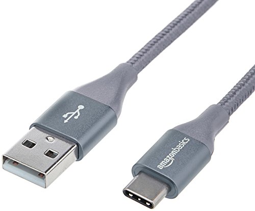 AmazonBasics Double Braided Nylon USB Type-C to Type-A 2.0 Male Charger Cable | 1 foot, Dark Grey