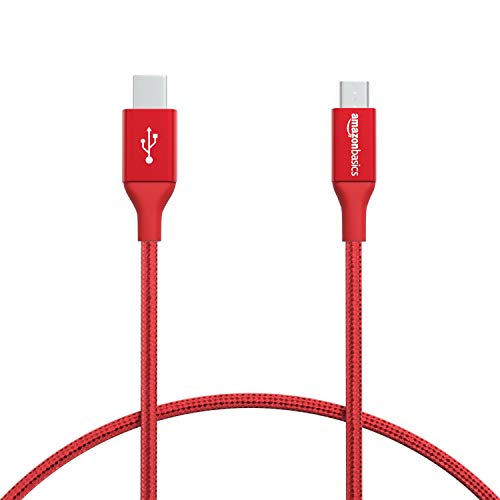 Amazon Basics Double Braided Nylon USB Type-C to Micro-B 2.0 Male Cable | 0.3 m, Red