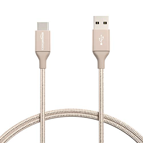 AmazonBasics Double Braided Nylon USB Type-C to Type-A 2.0 Male Cable | 0.9 m, Gold