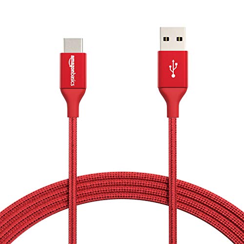 Amazon Basics Double Braided Nylon USB-C to USB-A 2.0 Fast Charging Cable, 3A - 10-Foot, Red