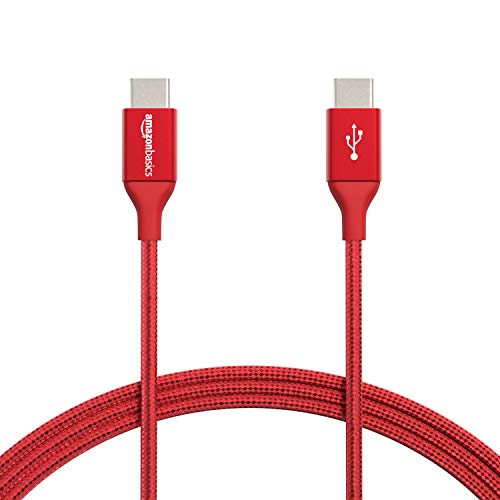 Amazon Basics Double Braided Nylon 3A USB 2.0, Type C to Type C Fast Charging Cable, 6 Feet, Red