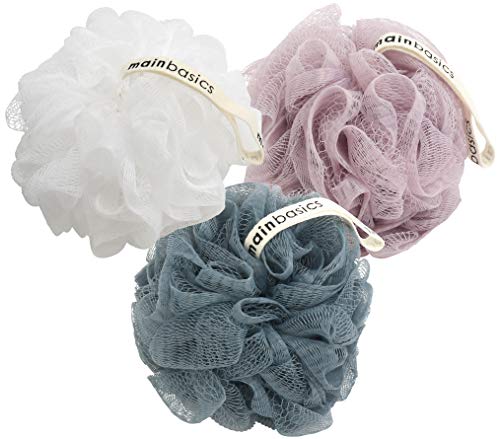 MainBasics Bath Shower Loofah Sponge Pouf Body Scrubber Exfoliator (Set of 3)