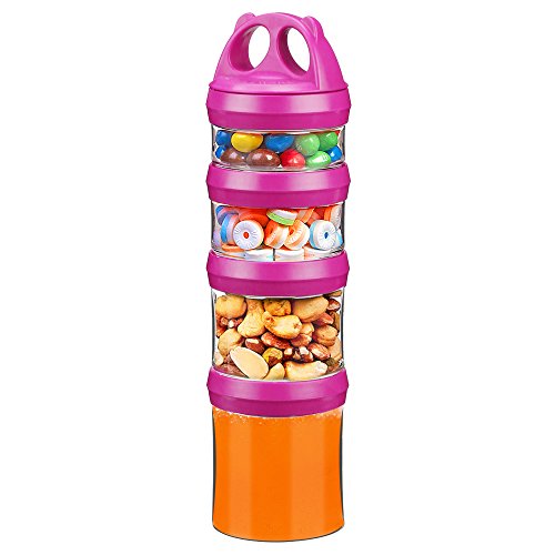 BeneLabel Snack Jars 4-Piece Twist Lock Stackable Containers Travel, Formula Travel Container for Storing Milk, Protein Powder, Snacks, Travel Items, BPA Free(Red, 31oz)