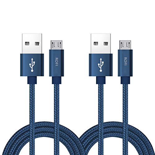 RoFI Micro USB Cable, [2Pack] 0.6M Android Charger, Nylon Braided Micro USB Charger, High Speed USB 2.0 A to Micro B Charging Cord Universal for HTC, S6, Kindle, Android, and More (Blue, 2 Feet)